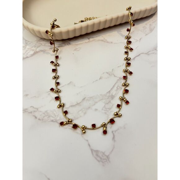Vintage Monet Ruby Red Crystal Necklace - Picture 3 of 6